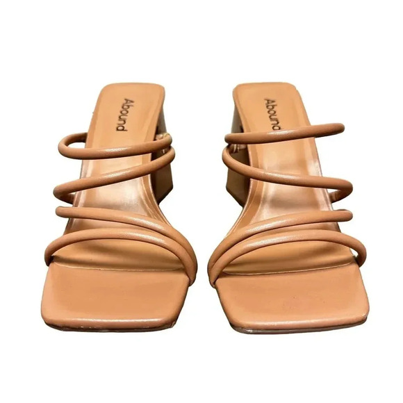 New! ABound Austyn Strappy Sandal Tan Beige Chunky Slip-On Heels Women's 8 - Picture 2 of 11